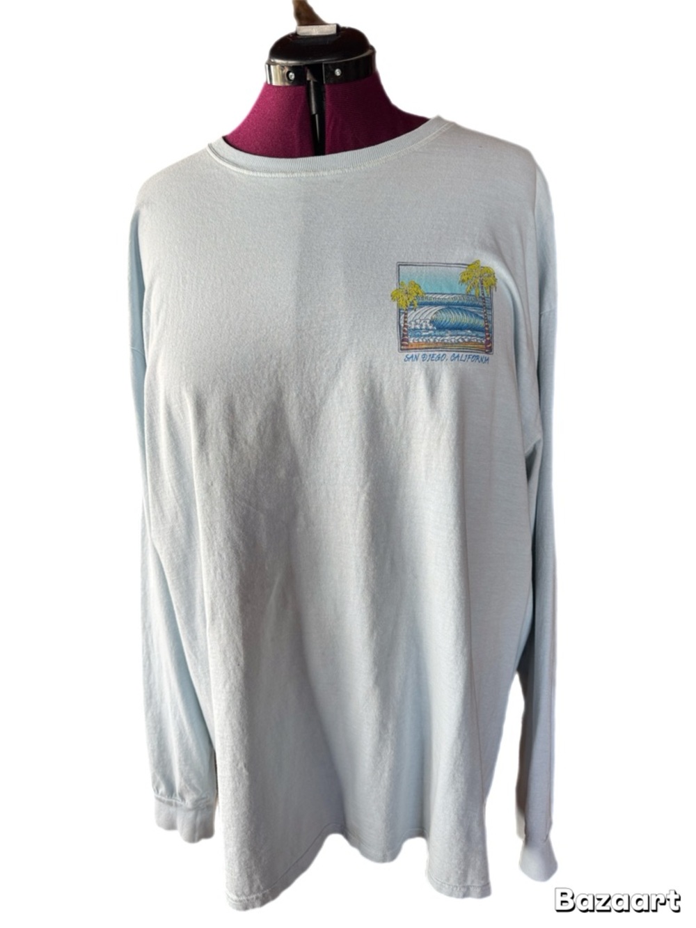 Light Blue Long Sleeve Tee with San Diego Surf Graphic size 2 xl, UNISEX, cotton